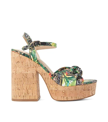 Sandalias con tacón alto ancho estampadas Mujer