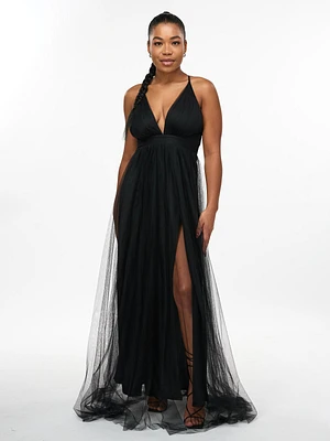 Spa Plunge Tulle Maxi Dress