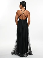 Spa Plunge Tulle Maxi Dress