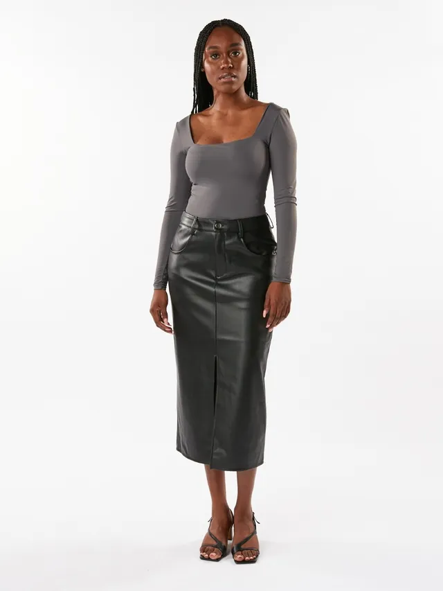 FAUX LEATHER MIDI SKIRT ZW COLLECTION - Black