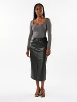 Faux Leather Long Skirt