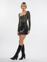 Leni Faux Leather Slit Skirt