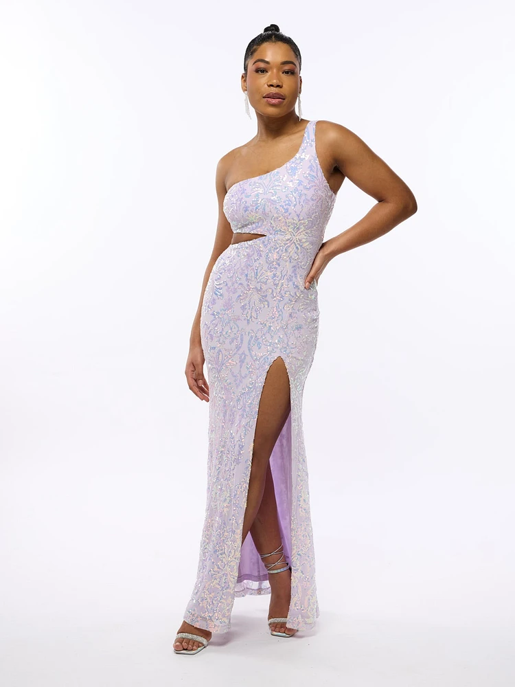 One Shoulder Cut Out Sequin Maxi Dress