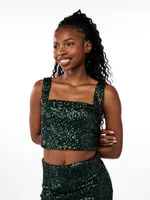 Fete Sequin Square Neck Crop Top