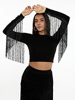 Dallas Long Sleeve Fringe Crop Top