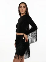 Dallas Long Sleeve Fringe Crop Top