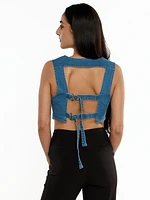 The Six Denim Open Back Top