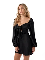 Rumour Satin Long Sleeve Tie Dress