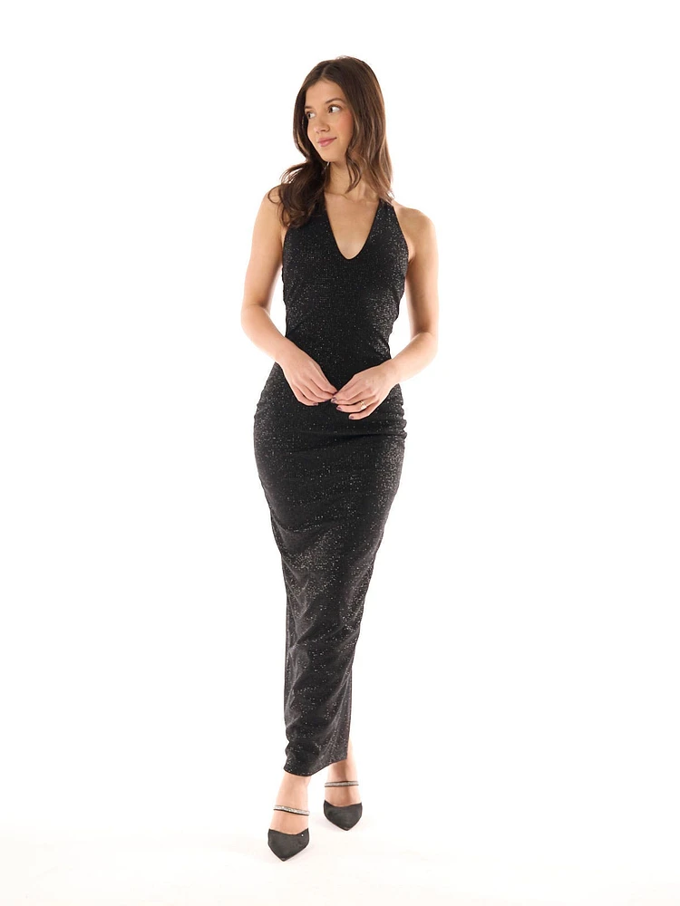 Aria Tie Neck Glitter Maxi Dress