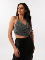 Cowl Rhinestone Halter Top