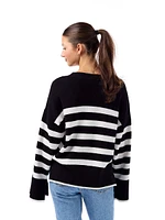 Stripe Wide Sleeve Crew Sweater