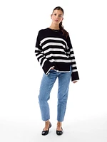 Stripe Wide Sleeve Crew Sweater