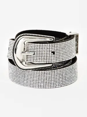 All Over Crystal Belt with Metal Tab