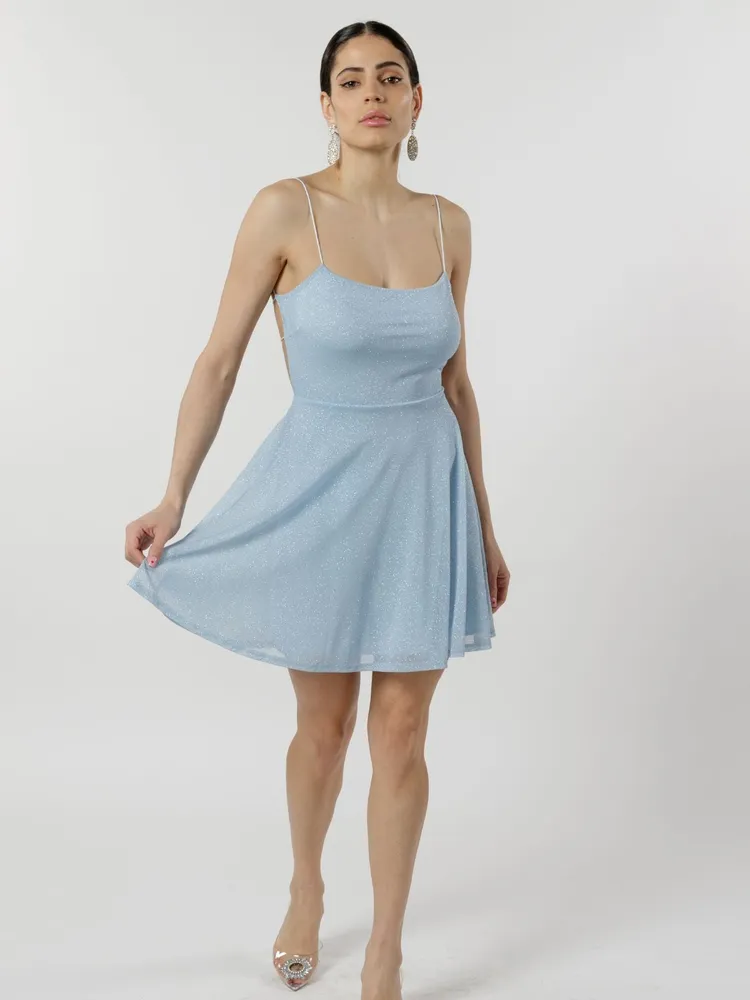Draped Fit-And-Flare Dress In Blue Moon  Fit and flare dress, Flare dress,  Dreamy dress
