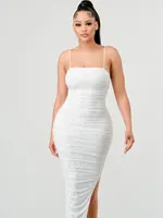 Pearl World Mesh Midi Dress