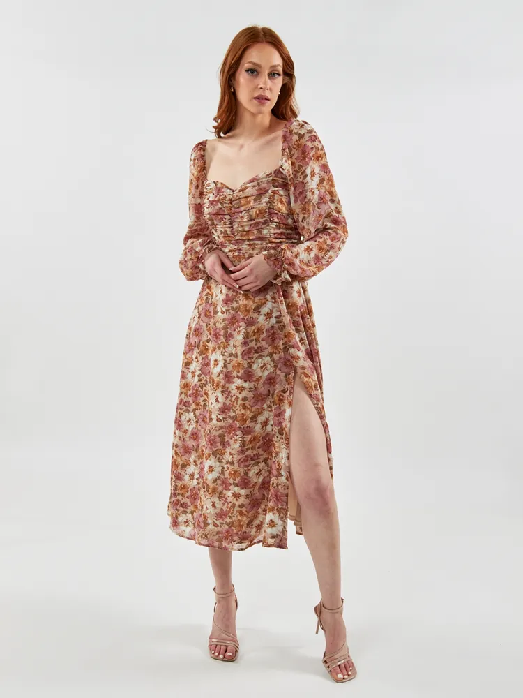 Tuscany Garden Ruched Midi Dress