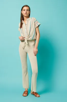Pantalon en maille ajourée - Naya - - Ecru - Femme