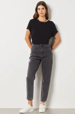 Jean mom taille haute, 100% coton - Momi - - Anthracite - Femme