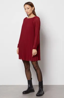 Robe courte plissée dos nu - Paulina - - Bordeaux - Femme