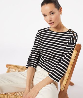 T-shirt rayé manches 3/4 - Pitane - - Noir - Femme