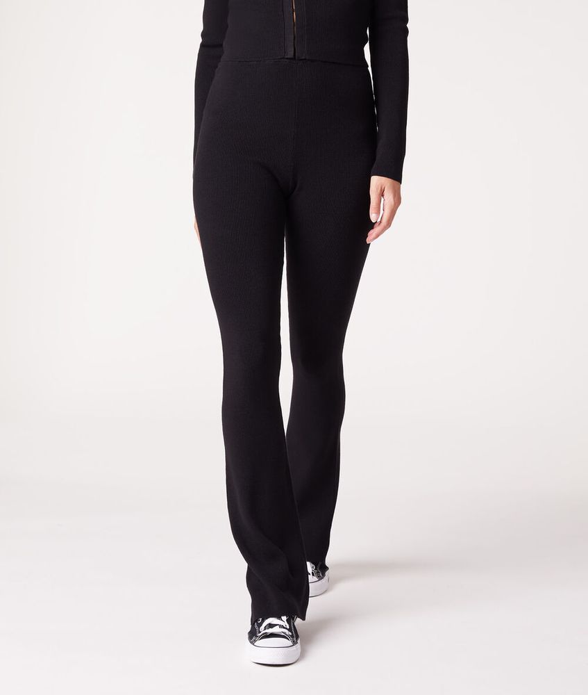 Pantalon en maille côtelé évasé - Anna - S - Noir - Femme - Etam