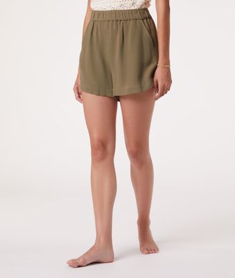 Short de pyjama taille haute en lin naturel - Ryley - - Kaki - Femme