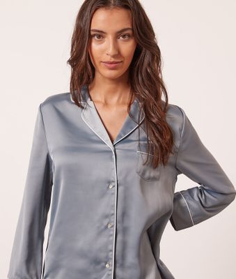 Chemise de pyjama satinée - Gia - XL - Bleu - Femme - Etam