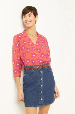 Chemise de pyjama satinée imprimée - Etam X Elise Chalmin - - Geranium - Femme