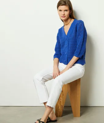 Gilet en crochet 100% coton - Aurelio - S - Bleu Roi - Femme - Etam