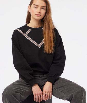 Sweat détails broderie - Phillipa - - Noir - Femme