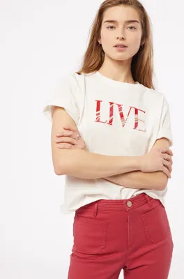 T-shirt manches courtes 100% coton - Ilyan - - Ecru - Femme