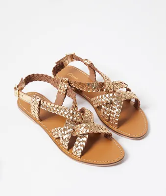 Sandales tressées en cuir - Salome - - Or - Femme