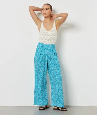 Pantalon fluide coupe large - Hira - - Turquoise - Femme