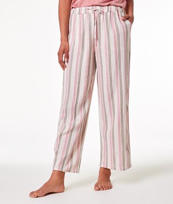 Pantalon de pyjama 7/8 à rayures en lin mélangé - Roan - - Beige - Femme