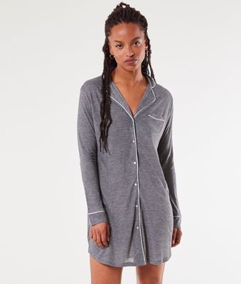 Chemise de nuit à manches longues - Warm Day - - Gris - Femme