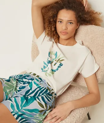 Short de pyjama imprimé - Trinity - - Kaki - Femme