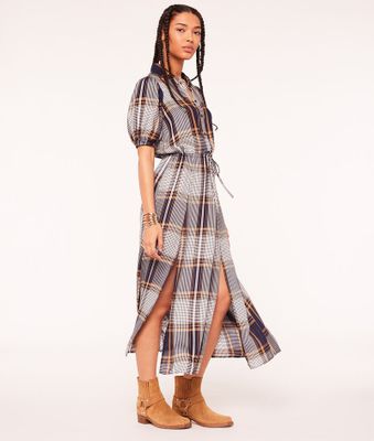Robe avec fentes à carreaux - Celestine - - Marine - Femme