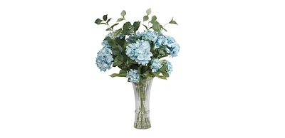 Blue Hydrangeas in Glass Vase