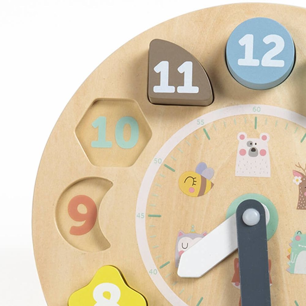 Reloj encajable de madera con tarjetas para aprender las horas