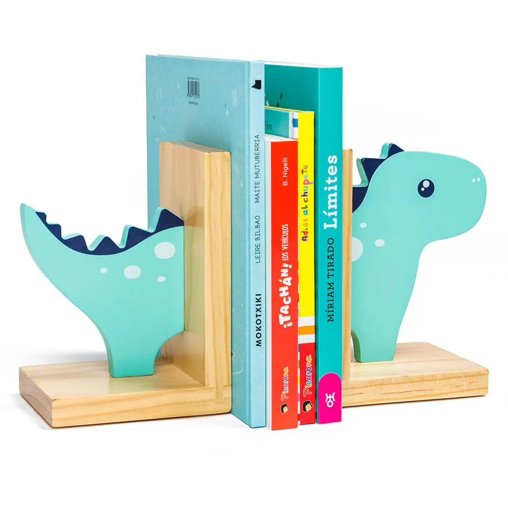 Sujetalibros infantil original y decorativo de madera con forma de dinosaurio