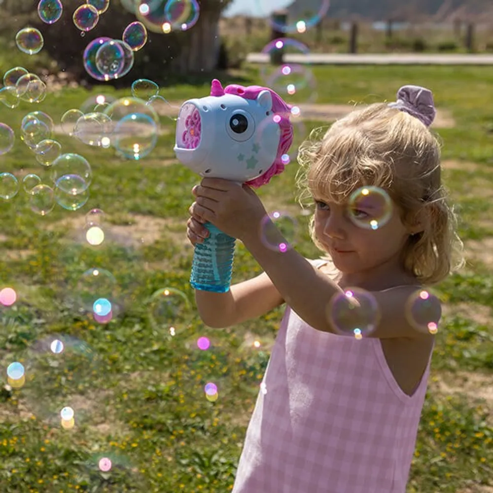 Máquina de pompas automática con forma de unicornio