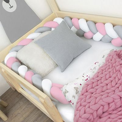 Protector Almohada para Cuna Corral Trenza 2 Mts Bumper Bebe celeste  11x11x200 cm YEI YI-PCPBBGRB