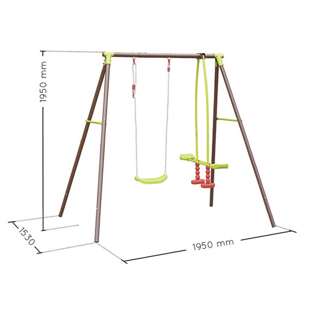 Columpio doble de acero marrón y verde