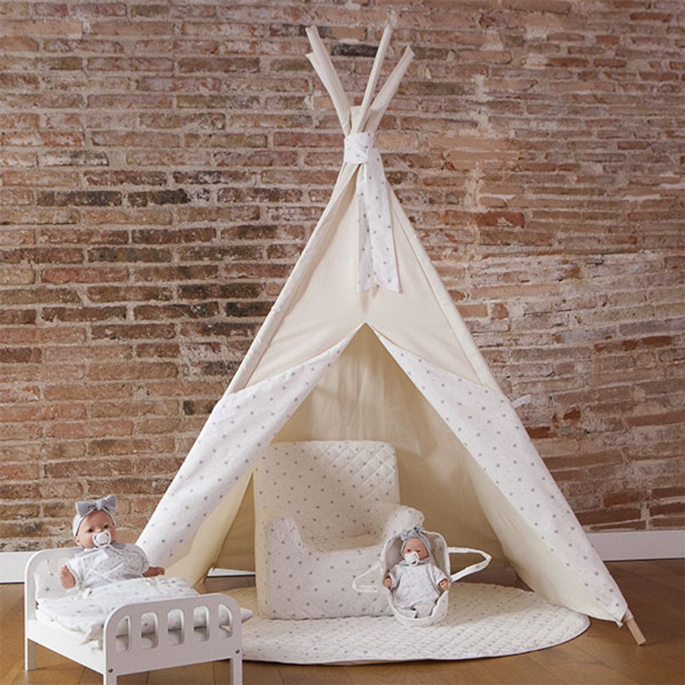 Tipi beige y blanco estampado estrellitas