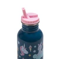 Botella azul de unicornios