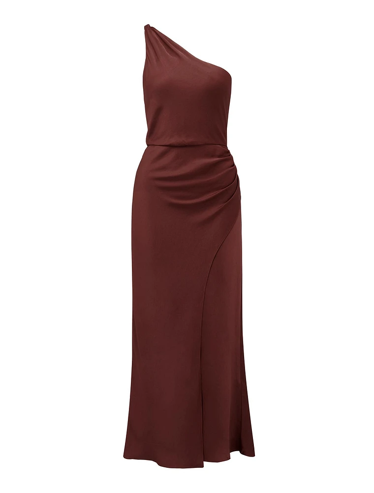 Shawna One-Shoulder Satin Midi Dress