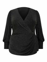 Posey Curve Wrap-Front Glitter Top