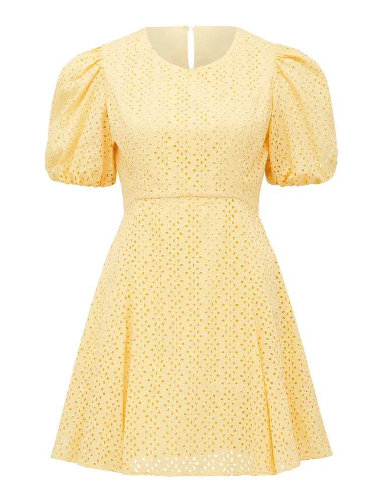 Jenny Broderie Mini Dress in Yellow - Size 0 to 12 - Women's Day Dresses