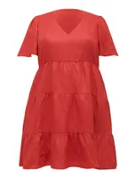 Serena Curve Linen Flutter-Sleeve Mini Dress in Red - Size 12 to 20 - Women's Plus Size Mini Dresses