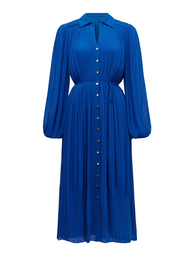 Pintuck-Pleated Long-Sleeve Shirt Dress in Dresses & Skirts